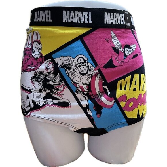 Marvel Comics +5 Super Hero Graphic Logo Name Waistband Cotton Boyshort Panties - Picture 2 of 6